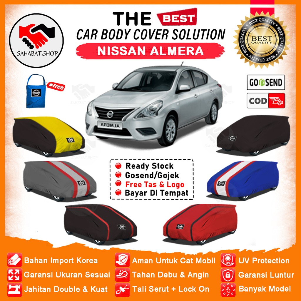 Sahabat Body Cover Mobil Almera / Sarung Penutup Nissan Almera Outdoor  / Tutup Selimut Mantel Mantol Kerudung Pelindung Kelambu Mobil Sedan Almera Waterproof Anti Air Model Orange