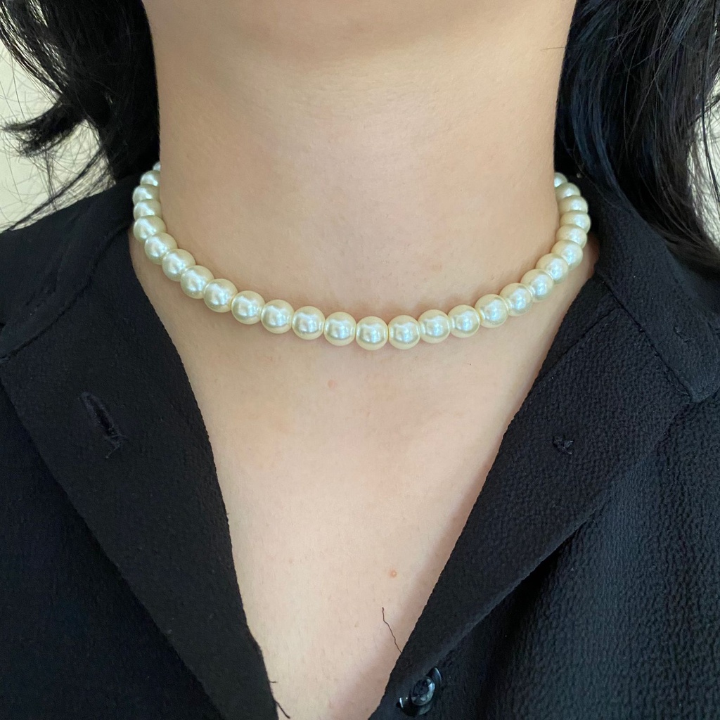 Beverly Pearl 8MM Choker Necklace kalung