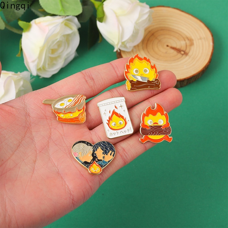 Bros Pin Enamel Desain Kartun Anime Demon Fire Castle Calcifer Untuk Fans