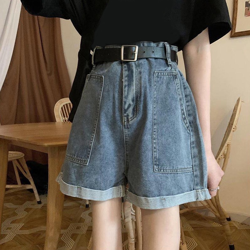 New Biru Celana Pendek Wanita Korea Style Short Jeans Fashion Kurus Celana Jean