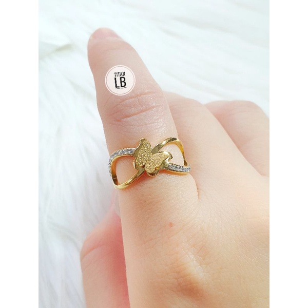 Cincin Kupu Kupu Titanium Ulir Permata Wanita Anti karat N19042204