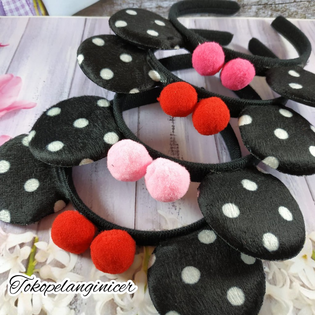 Bandana BANDO POM POM HEADBAND WARNA HITAM POLKADOT LUCU - Aksesoris Rambut Anak by Tokopelanginicer