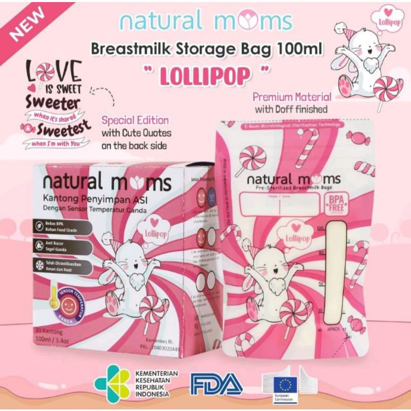 Kantong Asi Natural Moms Breast Milk Storage Bag 100ml 120ml isi 30pcs per box - thermal sensor