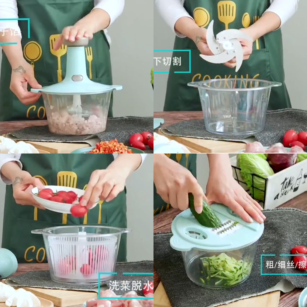 Blender Tekan Parutan Pemotong Pengupas Buah Dan Sayur 3in1 / 6in1 Food Chopper Manual Blender