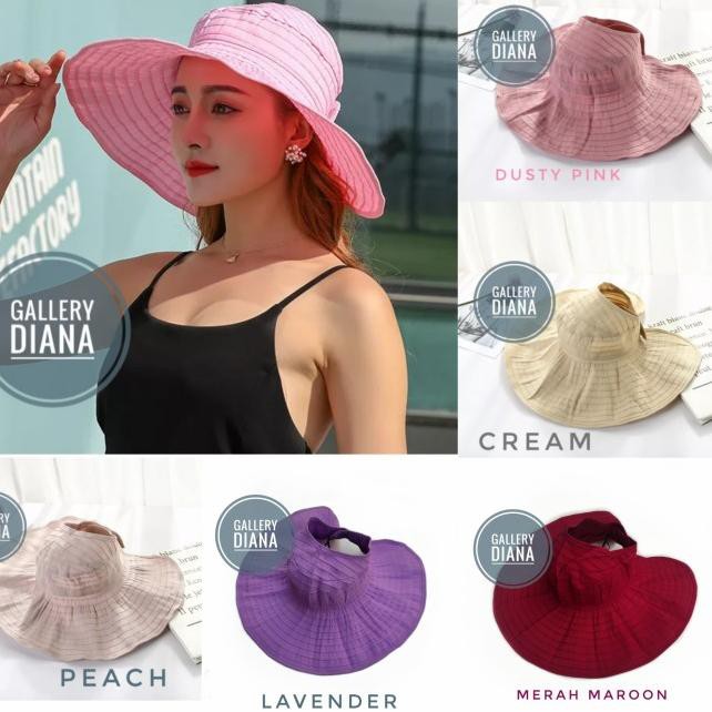 ✦ Topi Lebar Pantai Wanita Hitam - pink ♛