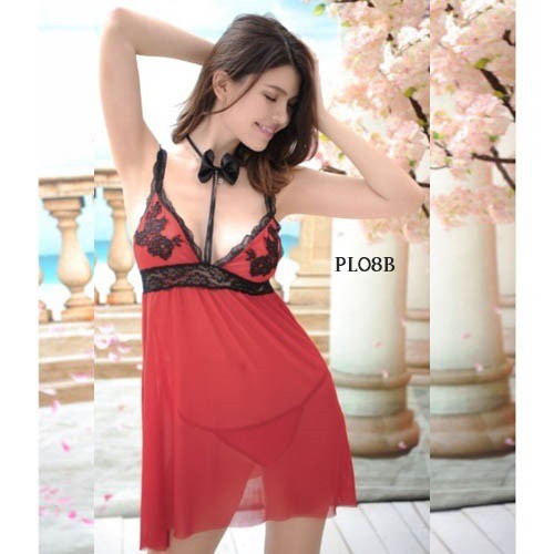 [READY STOK] NIGHT GOWN SEXY HOME DRESS LINGERIE SEKSI SLEEPWEAR PREMIUM MERAH PL08B