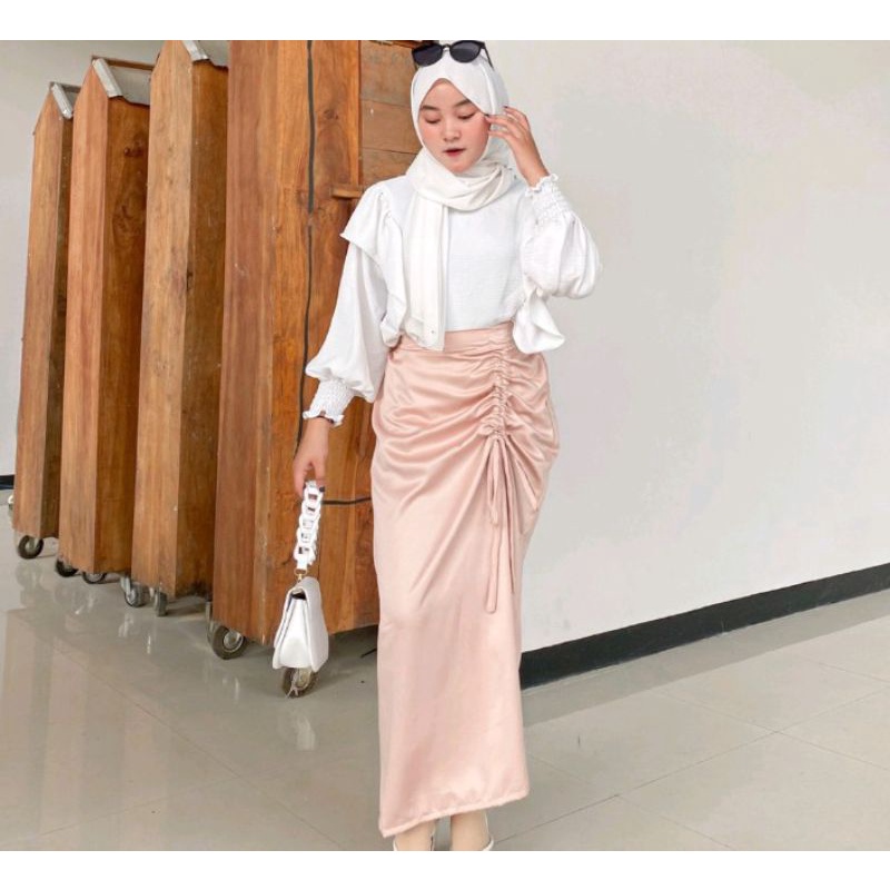 Rok Serut Satin / Rok Satin / Korean Skirt /Rok Satin Korean Look / Rok Serut / Rok Panjang / Rok Panjang Terbaru