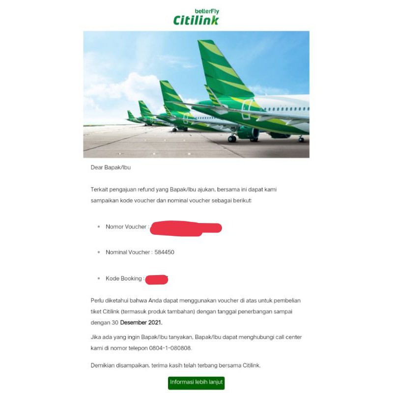 Voucher Tiket Pesawat Pot 584.450 Khusus Maskapai Citilink