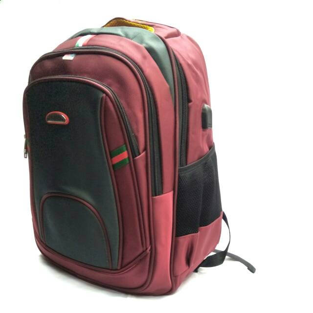 tas ransel polo moto USB carger original tas laptop - free rain cover