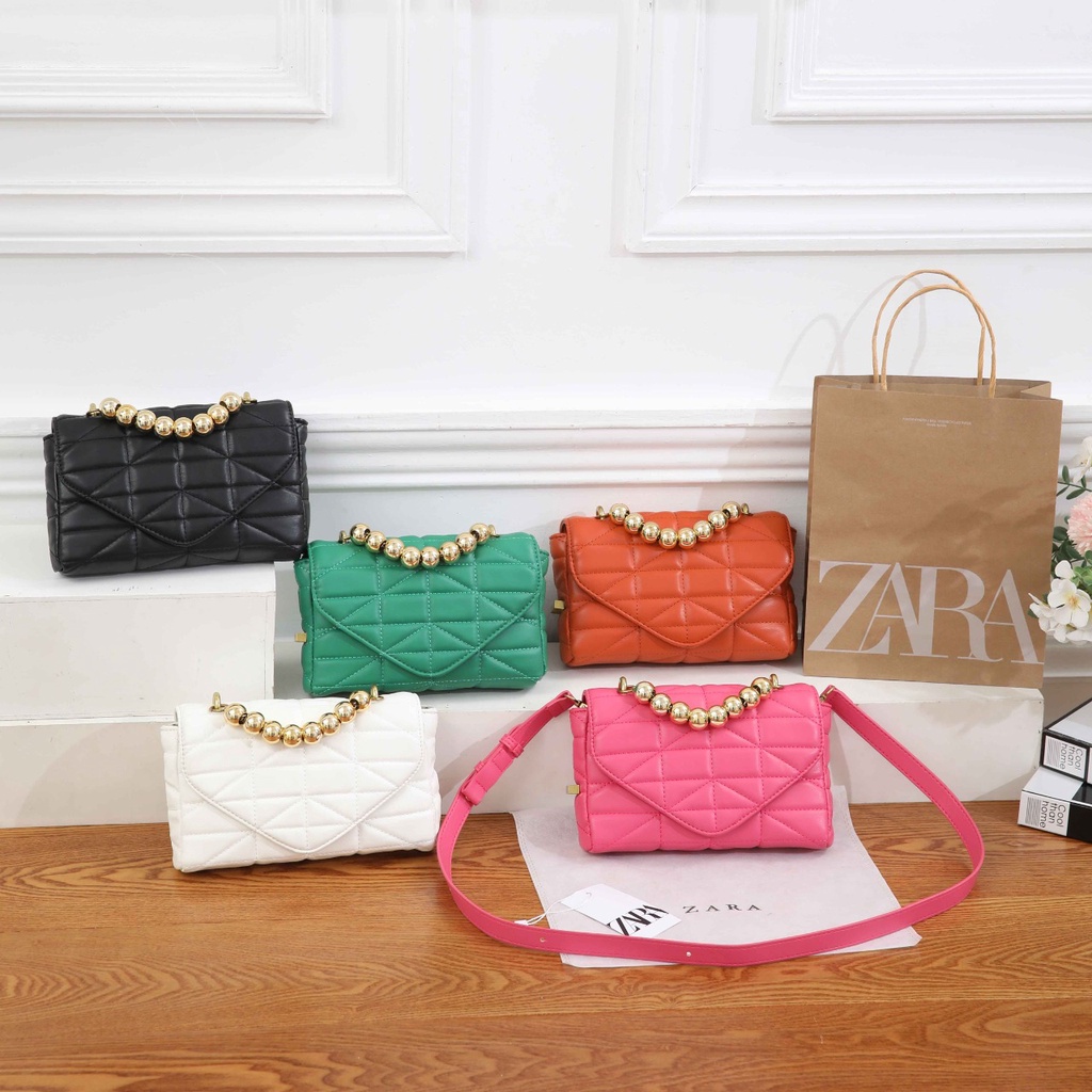 ZR Quilted Crossbody Bag With Bead Detail #09992