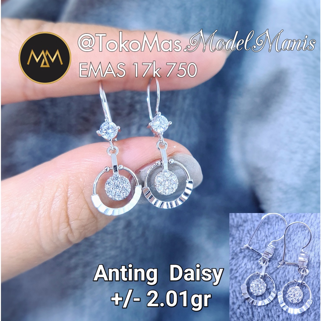Anting Daisy bulat emas putih 750 kadar 17k