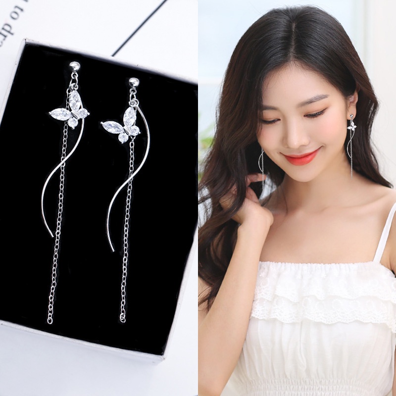 Elegan Kupu-kupu anting-anting perempuan sederhana semua-yang sesuai dengan panjang rumbai wajah pel