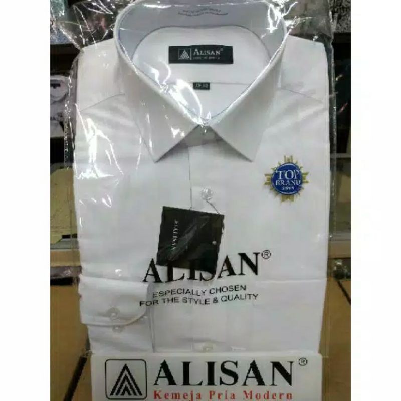 Kemeja ALISAN putih polos lengan panjang ukuran jumbo 16,5/17/17,5 (reguler)