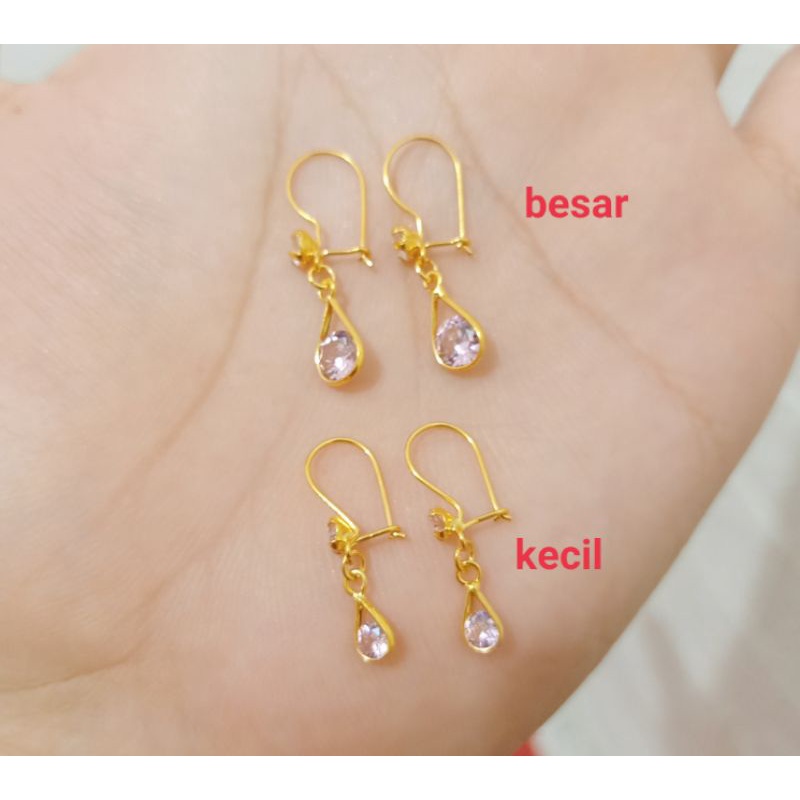 ANTING ANAK DAN DEWASA BATU PINK PERAK 925 LAPIS MAS