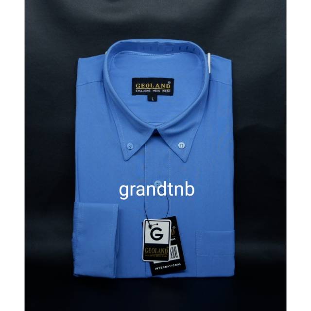 Kemeja Pria Geoland Biru Laut Polos Lengan Panjang