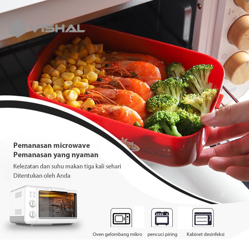 VISHAL Lunch Box Sekat Jerami Gandum Lunch Box Kotak Makan Anak Free Sendok Tempat Makan BPA Free VS-75