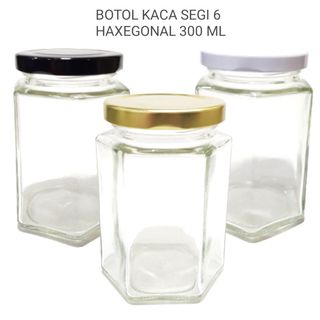 BOTOL KACA HAXEGONAL 300ML  + TUTUP GOLD  // BOTOL KACA HEXAGONAL SEGI ENAM BESAR 300 ML / hexagonal 195 ml / Y1