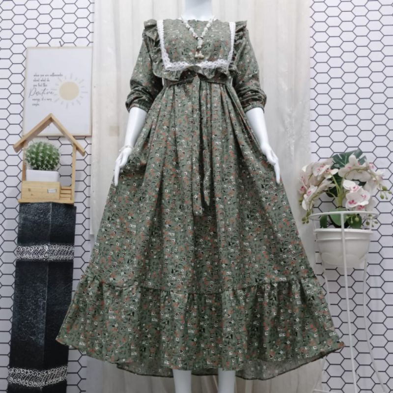 Gamis shakilaa bunga dada rempel dan renda|Gamis murah berkualitas|Grosir gamis|Kekinian