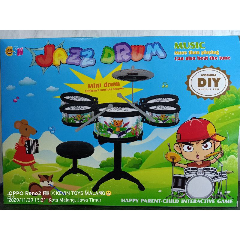 SH 1234 LITTLE JAZZ DRUM SET 6 IN 1 plus tempat duduk  / mainan drum jazz set anak ukuran sedang