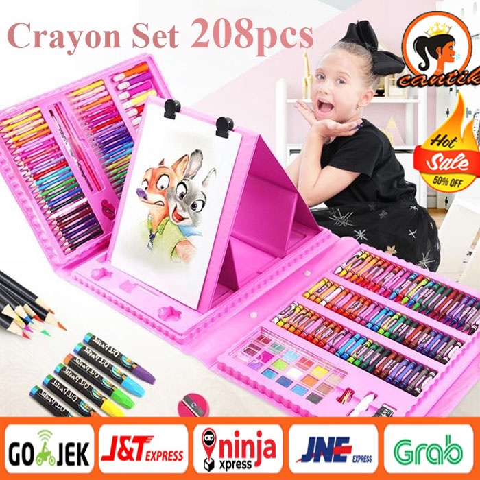 HC Crayon Set 208pcs / Krayon Mewarnai Anak 208pcs / Pensil Warna Set 208 pcs / Crayon Set 208pcs Alat Menggambar Melukis Anak-anak Crayon Cat Air Pensil Crayon Anak Pengasah Hadiah ulang tahun anak