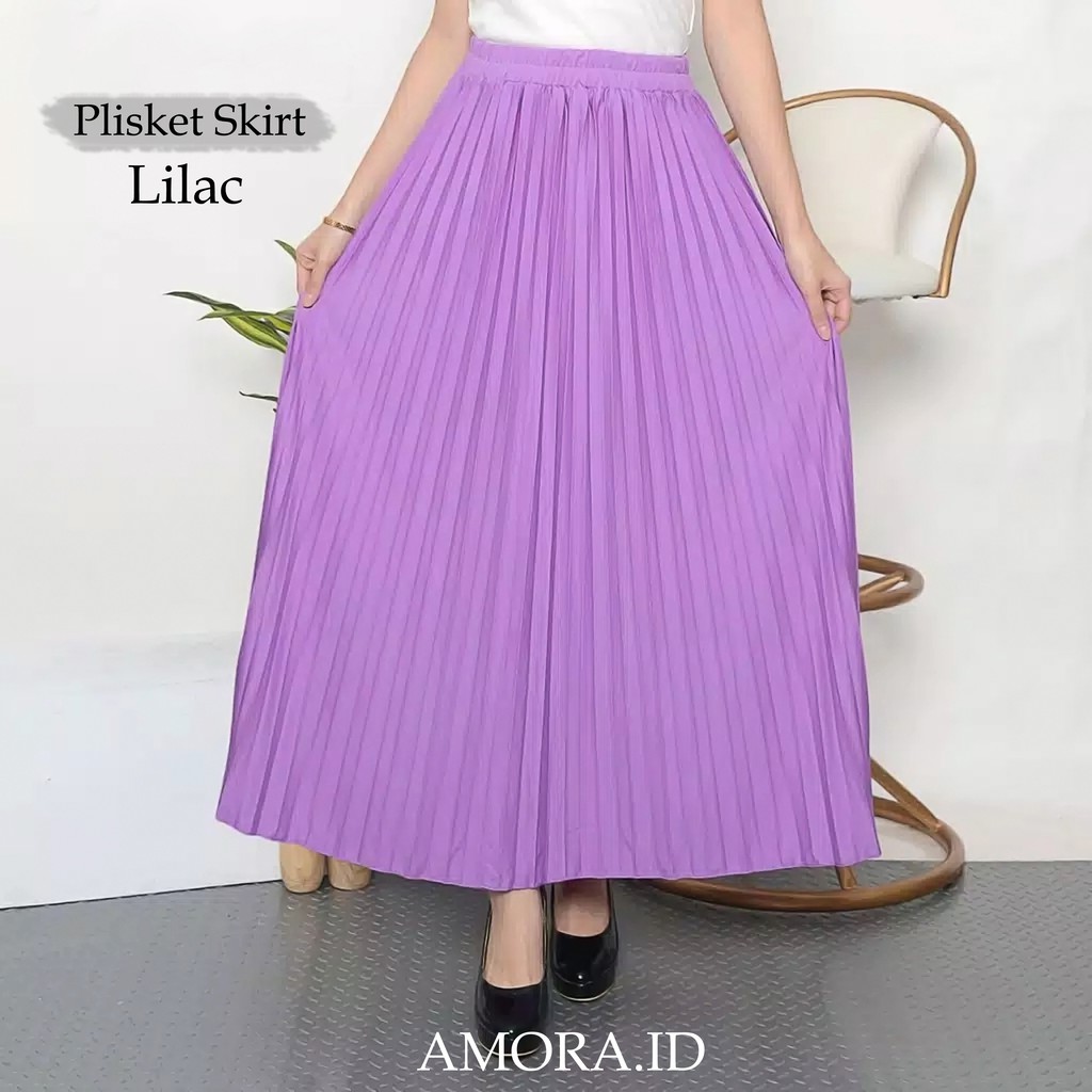 AMORA - ROK PLISKET PANJANG PREMIUM Model Mayung Tebal Pleated Maxi Skirt Fit S-XXL