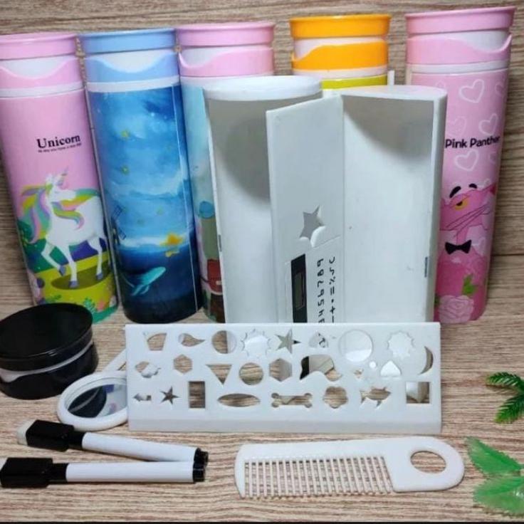 

di✶Murah Banget✢➧ Tempat pensil bentuk tabung karakter, ada whiteboard, kalkulator, spidol dan cermin 68 ➧