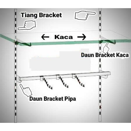 Daun Braket Kaca 30cm / Siku Braket Penyangga Rak Kaca 30cm