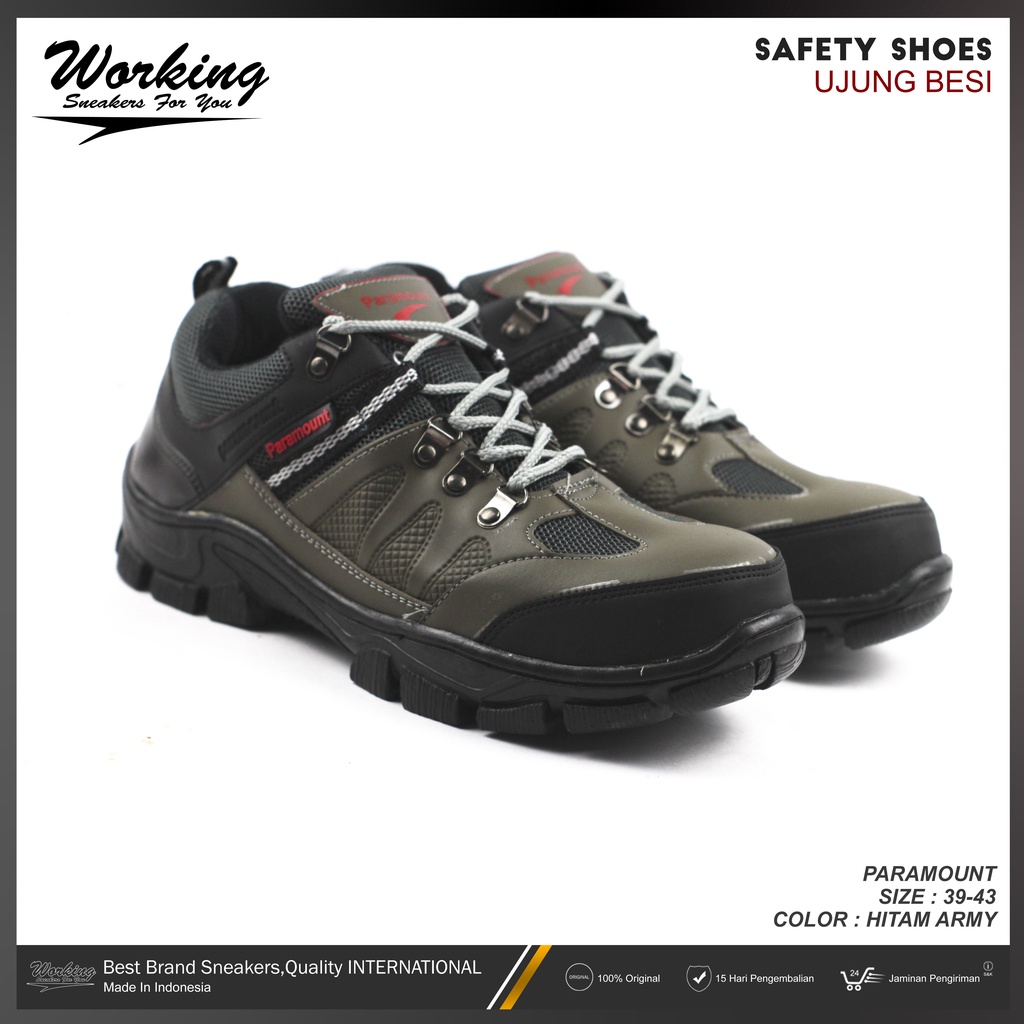 Sepatu Safety Ujung Besi Paramount // Sepatu Kerja Lapangan Proyek // Sepatu Pria Keren // Sepatu Kulit Pria Hiking 100% Realpict Bisa COD