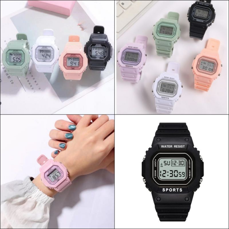 Jam Tangan Digital Rubber Led Pria Wanita Segi