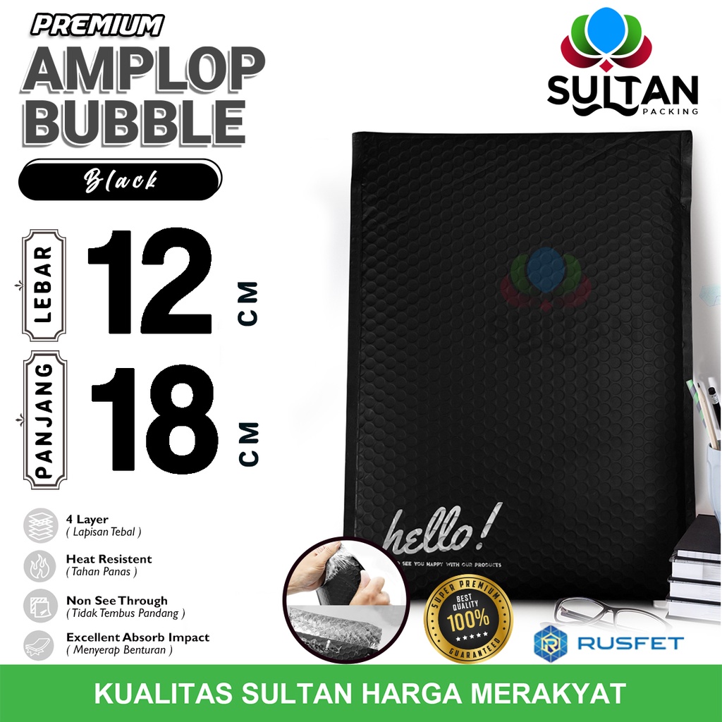 

AMPLOP BUBBLE MAILER 12x18cm BLACK WRAP ENVELOPE RUSFET SATUAN HITAM