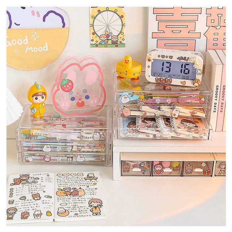 [littlecrab] Rak Laci 3 in 1 Rak Akrilik Transparan Berkualitas Acrylic Storage Drawer Tempat Penyimpanan Serbaguna Stationary Kit Storage Room Decoration Kapasitas Besar