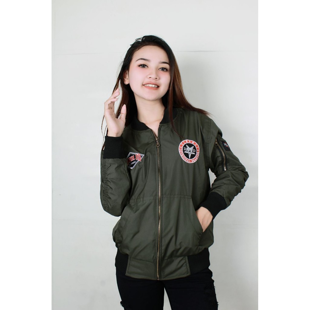 JAKET BOMBER WANITA HIJAU ARMY