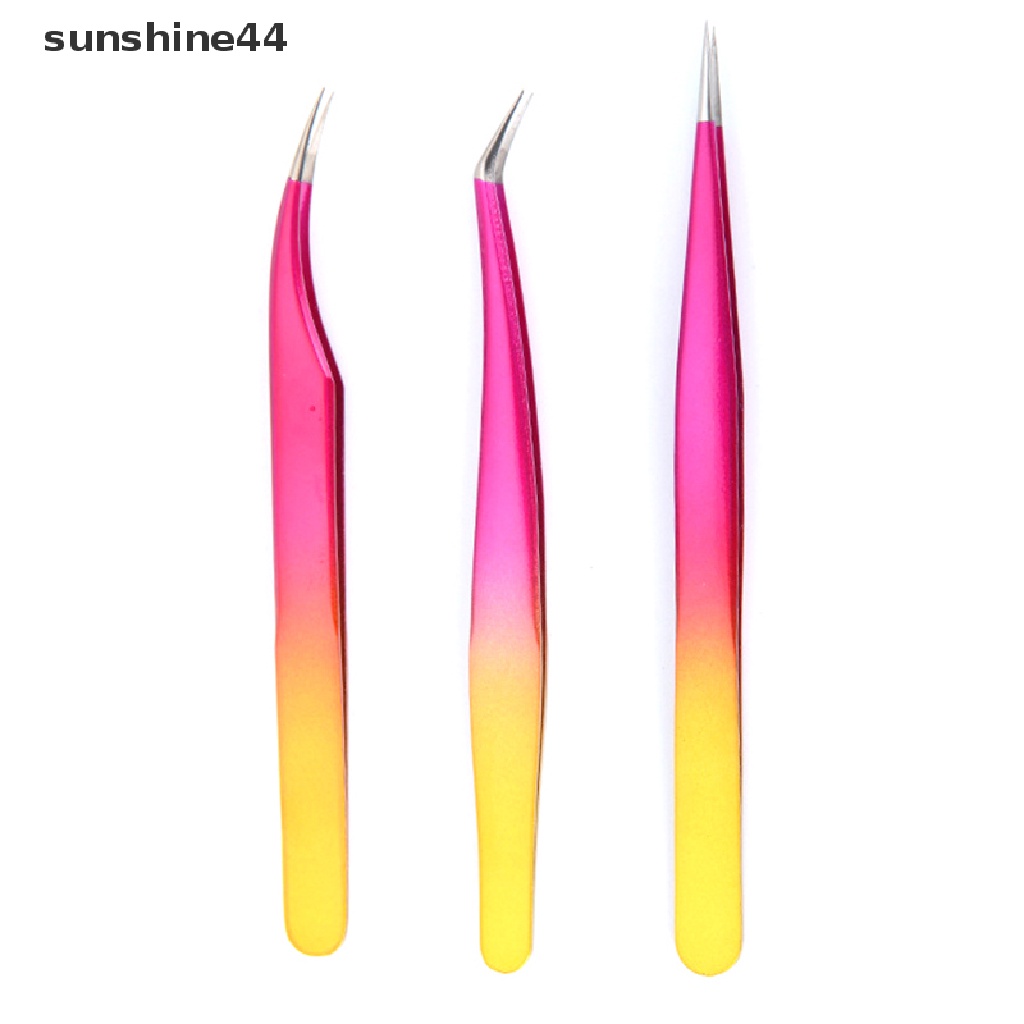 Sunshine 1PC Pinset Stainless Steel Lurus / Melengkung Untuk Extension Bulu Mata