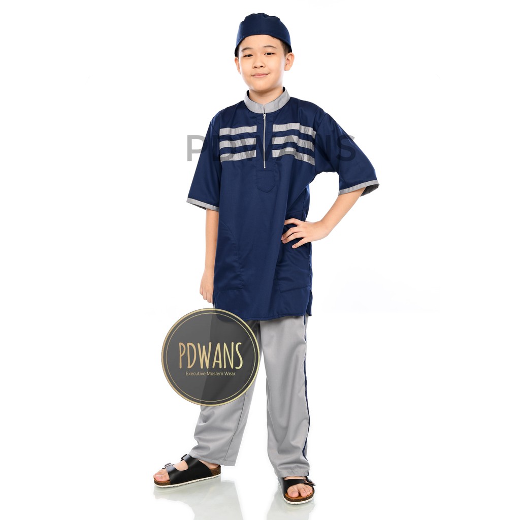 BAJU KOKO Setelan Pakistan Anak Warna Katun Toyobo Resleting 5 6 7 8 9 10 Tahun TYB01A - PDWANS