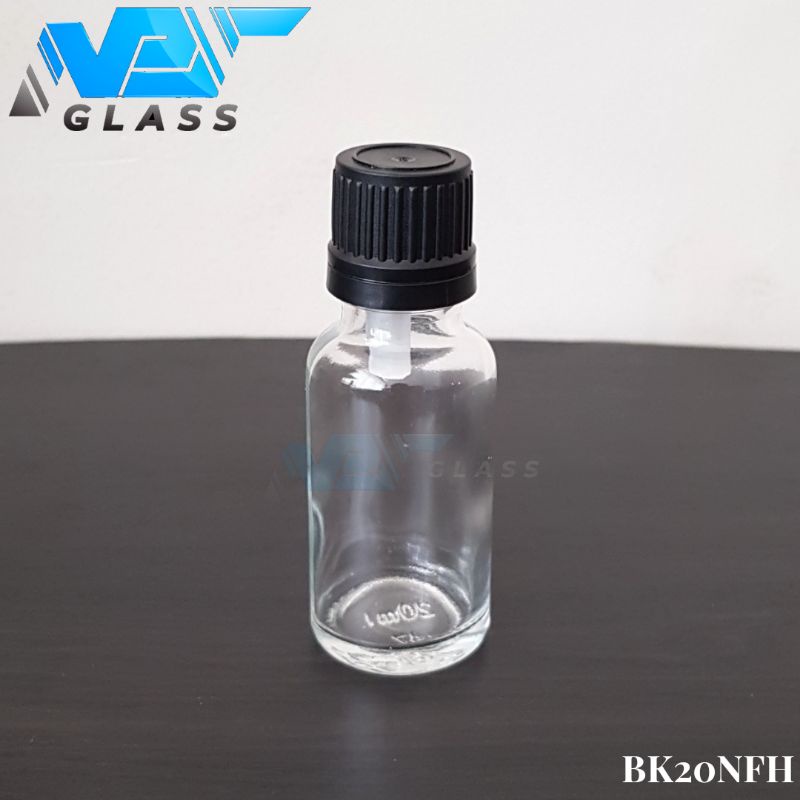 botol kaca 20ml bening tebal tutup filler hitam