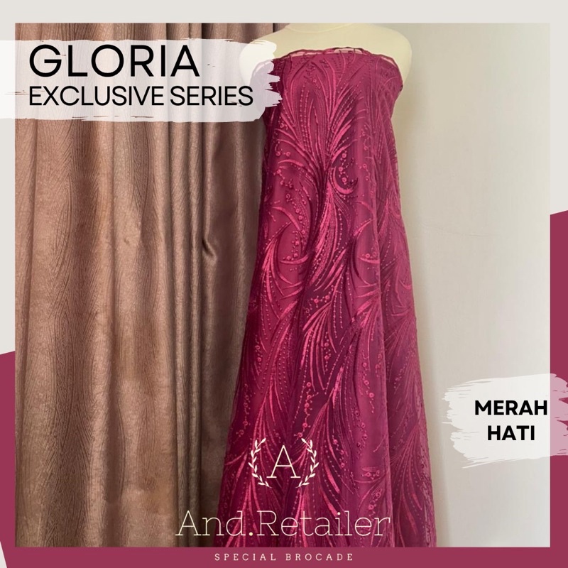 Bahan Kebaya Brokat Tile Gloria Exclusive Warna Merah Tua Merah Hati