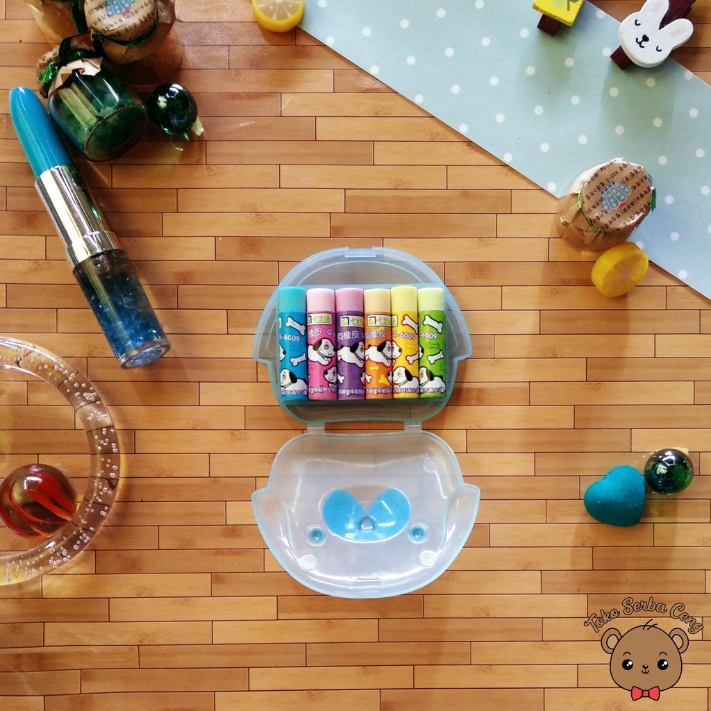 

Set Penghapus Berbentuk Krayon Warna-warni + Case Anjing Biru Lucu