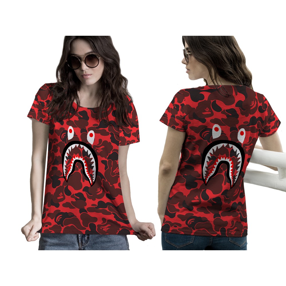 [Riashop] Kaos Bape Shark Merah | Kaos Bape Original | Kaos Bape Wanita | Kaos Bape Lengan Pendek - 