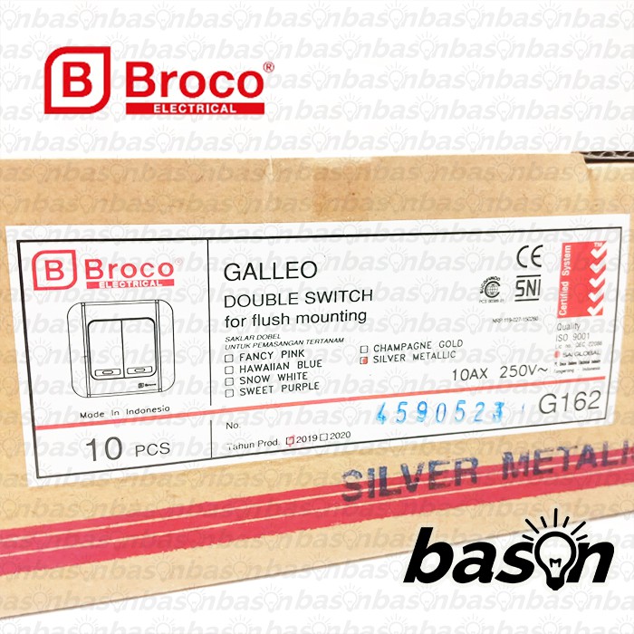 BROCO Galleo Silver / Perak G162 | Saklar 2 Gang 1 Way Switch