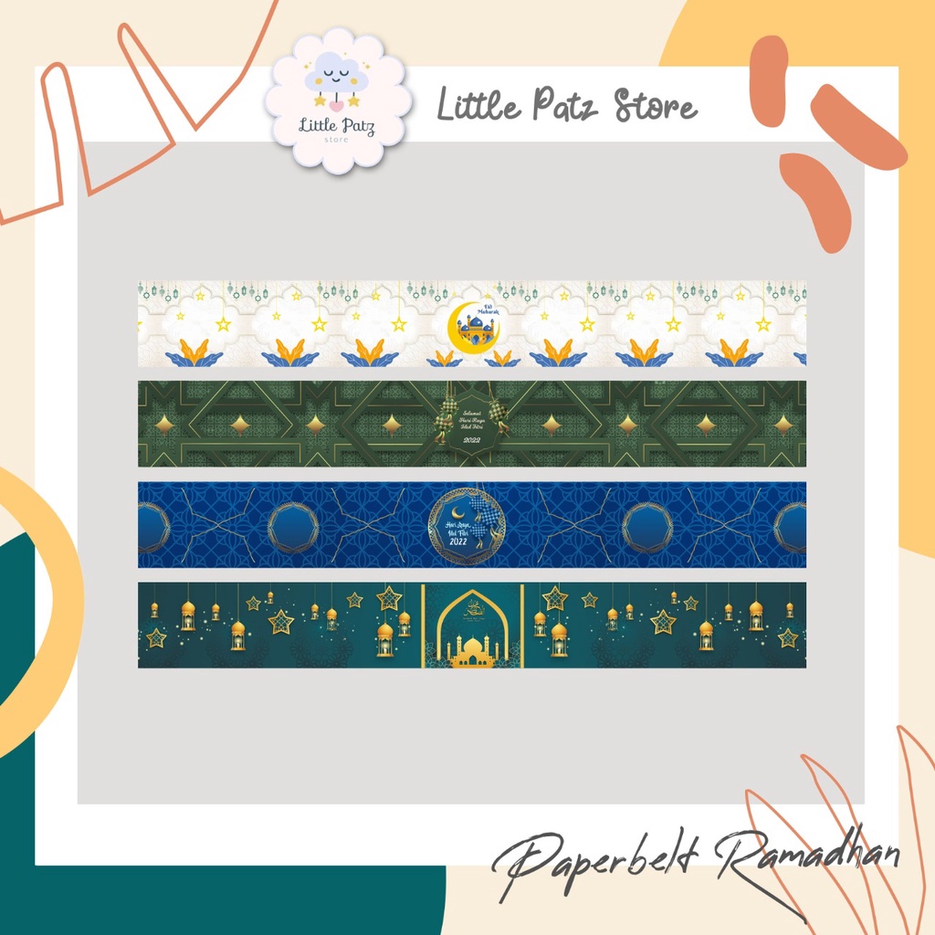 

PAKET HEMAT!! PAPER BELT IED MUBARAK UK. 31x4CM/lebaran/ramadhan/idul fitri/ Label Kardus bentuk Sabuk/Parcel/Kado/Hampers/Box/kue kering/camilan/murah