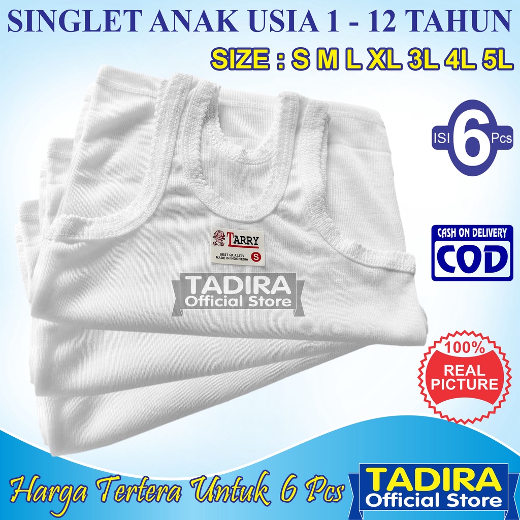 KIANO KIDS | 6 Pcs Singlet PUTIH  Anak Laki-Laki dan Perempuan Usia 0 Sampai 12 Tahun Warna Putih TOKO KL