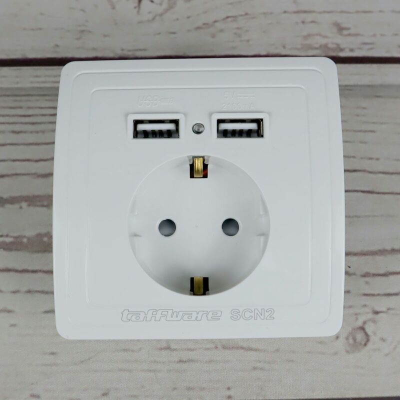 Stop Kontak Dinding EU Plug White 2 USB Port TaffWare - SCN2