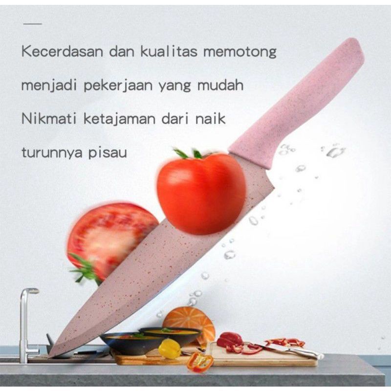 Pisau Set Rainbow Pastel Ceramic 6 in 1 / Kitchen Knife Set Multicolor / Set Pisau Dapur Pisau Set 6in1 Peralatan