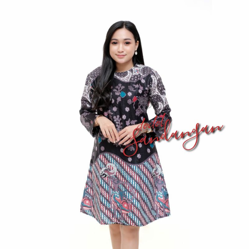 tey-17 Batik wanita ASJ SA HRB026 Kenongo Kemeja Tosca Pendek-tunik wayang ireng