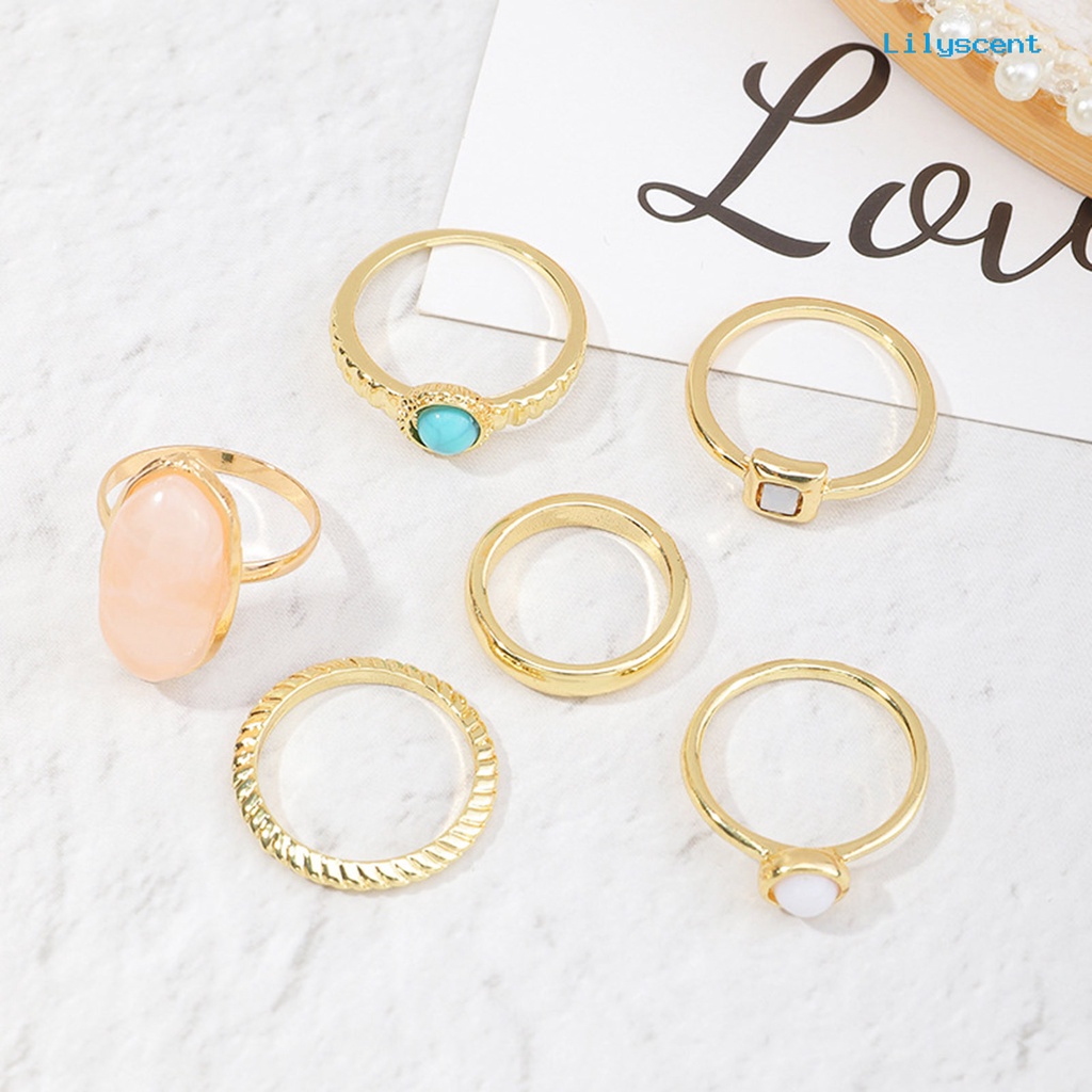 6pcs / Set Cincin Jari Bahan Alloy Gaya Vintage Untuk Wanita