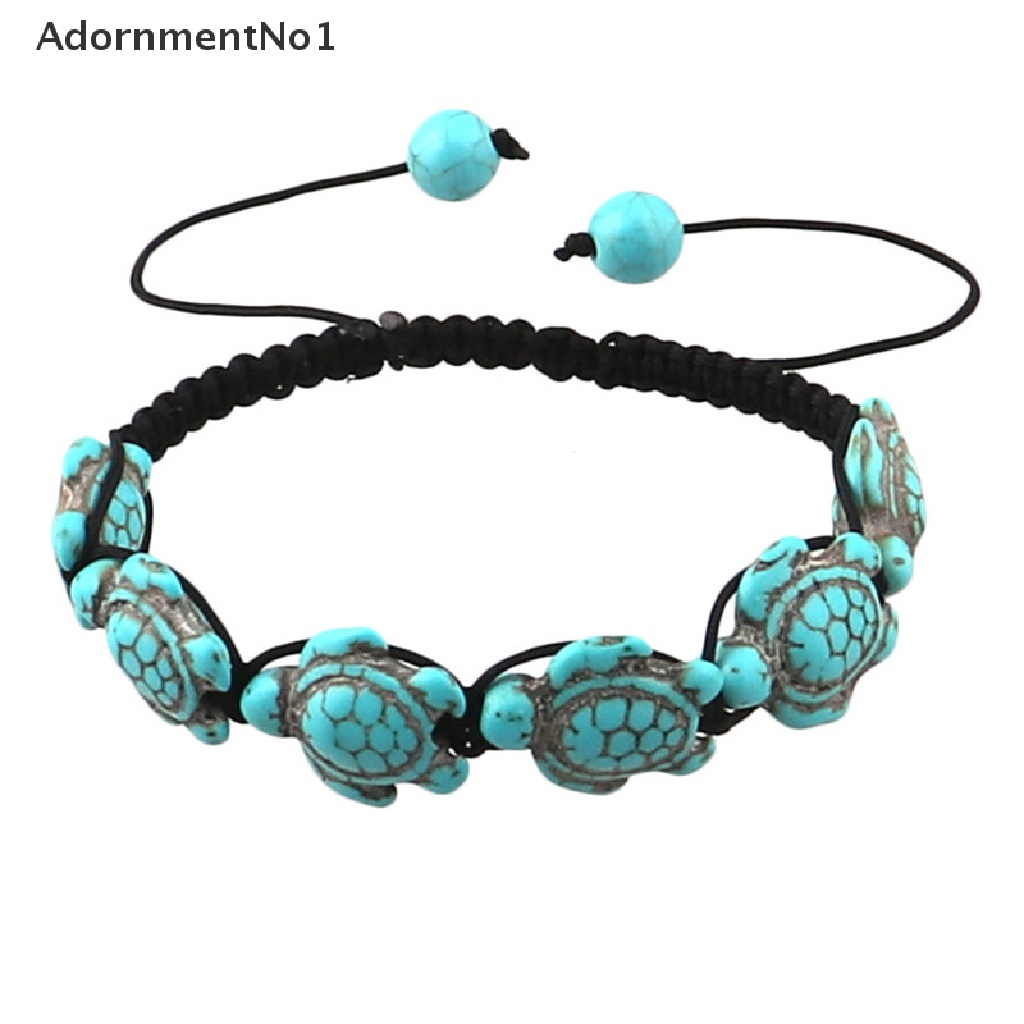 (AdornmentNo1) Gelang Tangan Tali Adjustable Gaya Vintage Bohemia Motif Kura-Kura + Turquoise Untuk Wanita