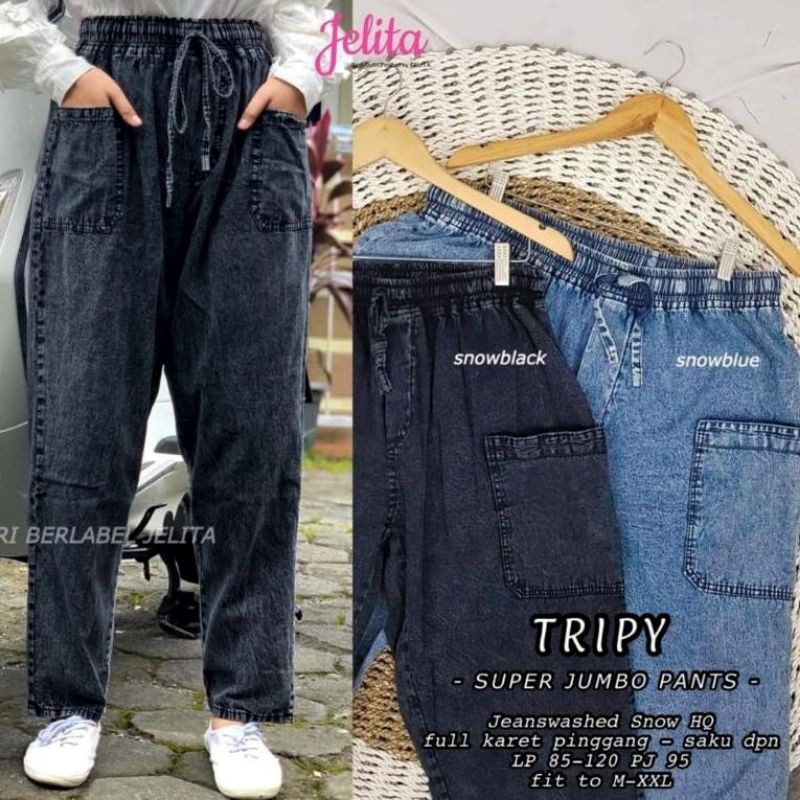 CELANA BAGGY BOYFRIENDS SAKU JEANS 100KG JUMBO WANITA LEGGING -