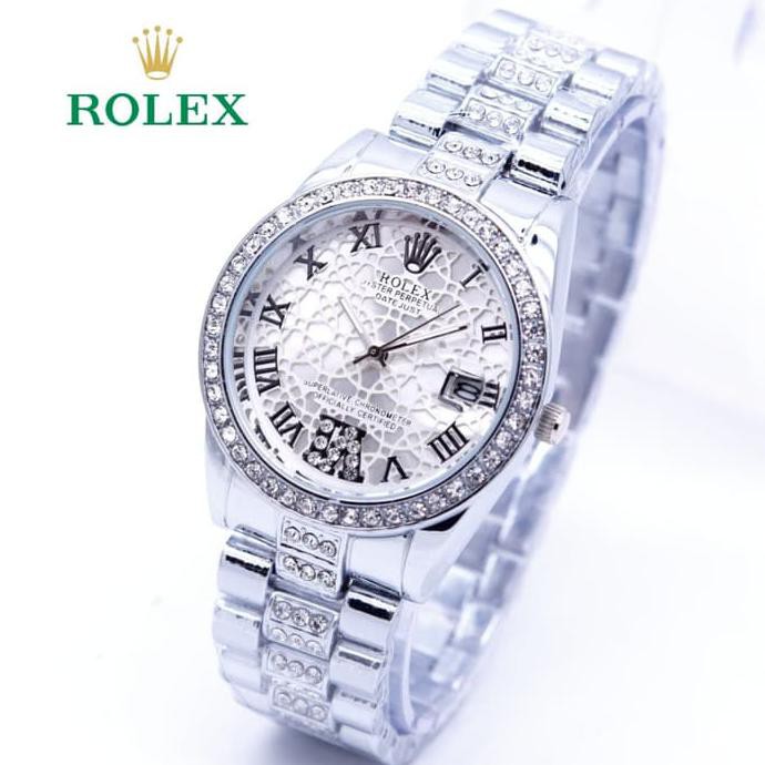 Jam Tangan Wanita Rolex Madu Rantai - Silver