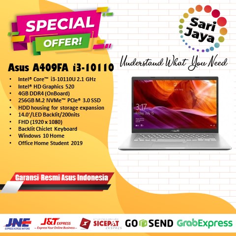 ASUS A409FA FHD321 FHD322 i3-10110 4GB 256GB W10 OHS 14" FHD