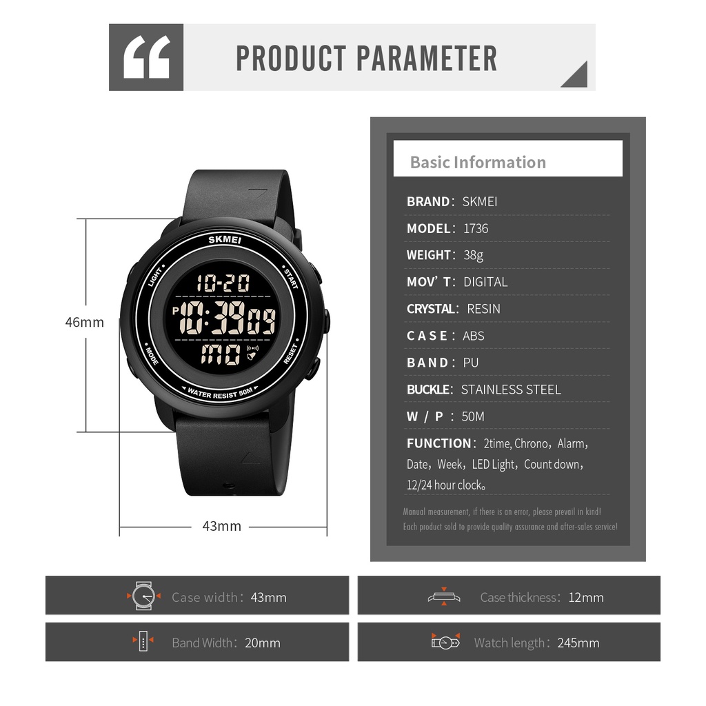 Jam Tangan Pria Digital LED 1736 Digital anti air Original SKMEINDONESIA